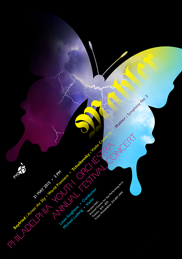 Philadelphia Youth Orchestra Annual Festival Concert Poster based on Mahler's Symphony No. 5, May 31, 2015.