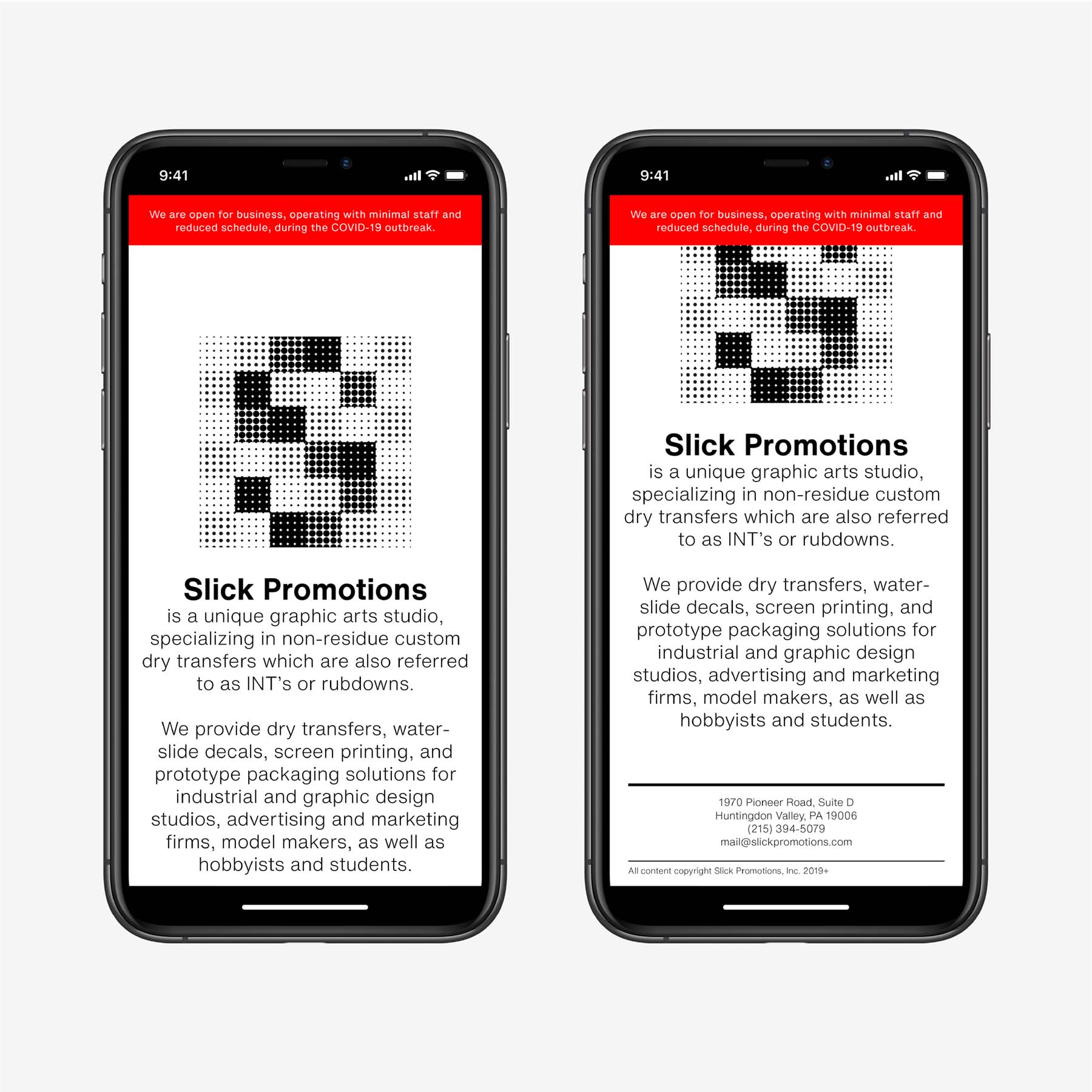 Layout of mobile version of website